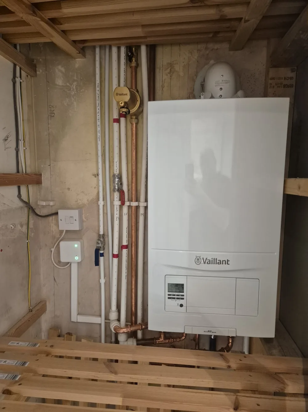 Domestic boiler with visible copper heating pipework